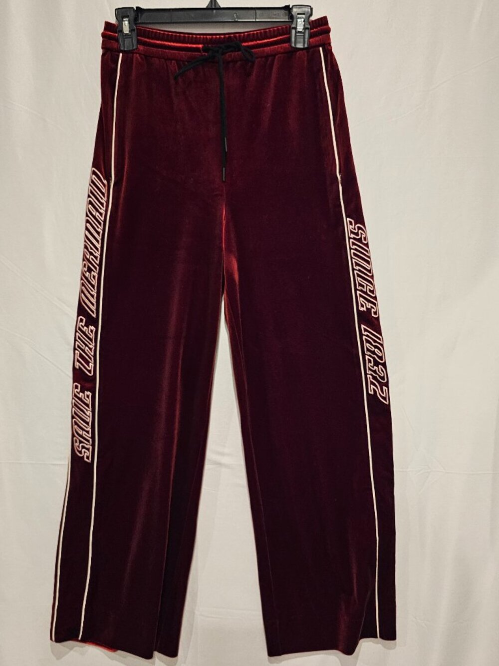 MO&Co Women's Wide Leg Velour Track Pants Burgundy Size S
